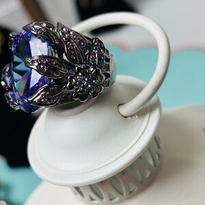 Vintage-Style Purple Crystal Floral Statement Ring - Custom made. Size 8